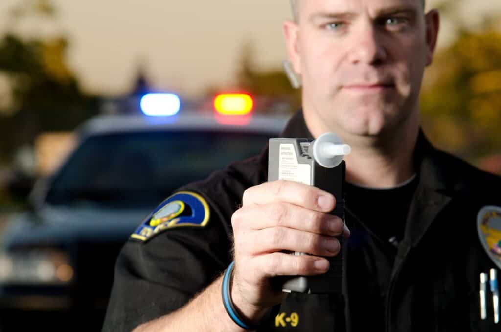 Officer doing a DUI breath test in Las Vegas, Nevada