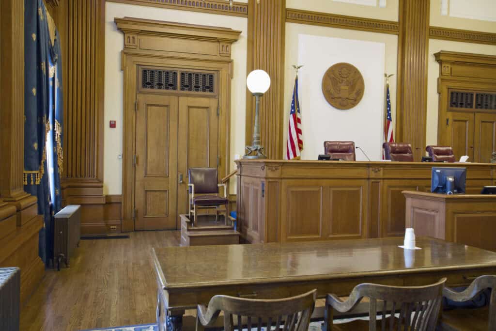 A view inside a federal courtroom where judges, attorneys, and defendants participate in legal proceedings in Las Vegas, Nevada, with representation from Lipp Law LLC.