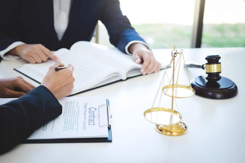 A courtroom scene in Las Vegas Nevada showing Lipp Law LLC attorneys presenting motions and legal arguments at a pre trial conference seeking case dismissal